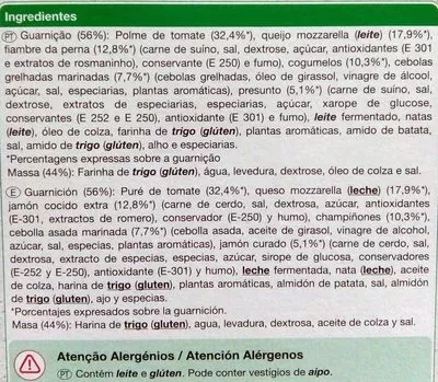 Lista de ingredientes del producto Pizza carbonara cocida a la piedrs Auchan 350 g