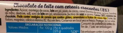 Lista de ingredientes del producto Chocolat au lait avec des cereales croquantes Pingo Doce 