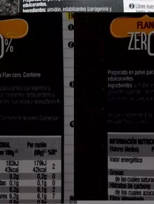 Lista de ingredientes del producto Flan Zero 0% Condulce 