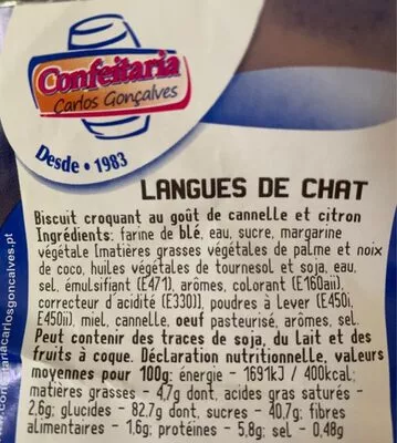 Lista de ingredientes del producto Langue de chat  