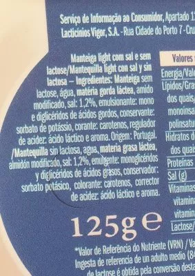 Lista de ingredientes del producto Manteiga sem lactose  125 g