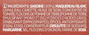 Lista de ingredientes del producto Patê de Sardinha e Cavala Pêche Océan, Marque Repère 88 g (4 * 22g)