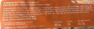 Lista de ingredientes del producto Cerealia 5 sementes Panrico 435 g