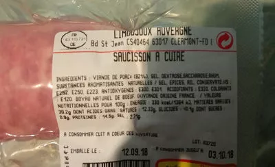 Lista de ingredientes del producto saucisson à cuire Limoujoux 418g