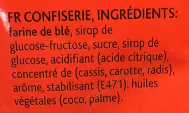 Lista de ingredientes del producto Cordons saveur fraise  