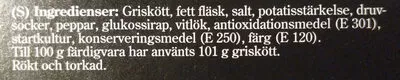 Lista de ingredientes del producto Dansk Inspirerad Salami Føl 150g