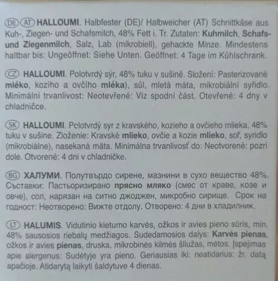 Lista de ingredientes del producto Halloumi Grillkäse aus Zypern Gaminami Nordex Food A/S 250 g