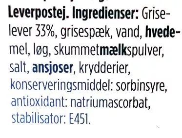 Lista de ingredientes del producto Stryhn's Fransk postej  