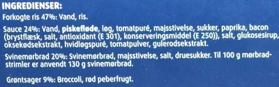 Lista de ingredientes del producto Mørbrad Gryde med cremet paprikasauce og risblanding Steff Houlberg 450g