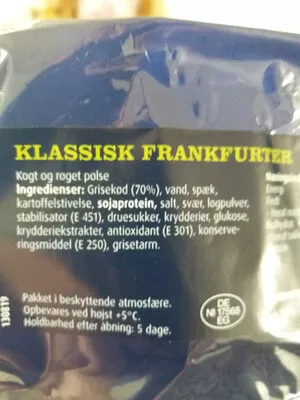 Lista de ingredientes del producto Klassisk Frankfurter Steff Houlberg 450 g