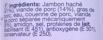 Lista de ingredientes del producto Délice de jambon Tulip 340 g