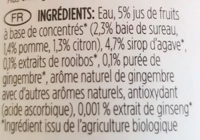 Lista de ingredientes del producto Rooibos Tea Elderberry Ginger Ginseng Agave Little Miracles 330 ml e