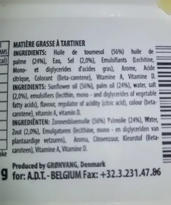 Lista de ingredientes del producto Margarine à Tartiner-- 250 g Adiet 