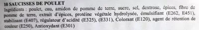 Lista de ingredientes del producto Saucisses de poulet Rosita 340 g