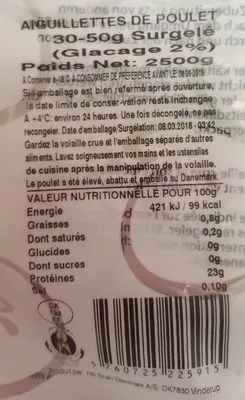 Lista de ingredientes del producto Aiguillettes de poulet  