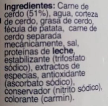 Lista de ingredientes del producto Fiambre de carne de cerdo Tulip 435 g