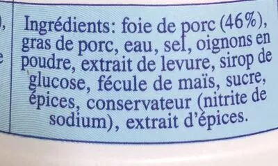 Lista de ingredientes del producto Pâté de foie de porc  