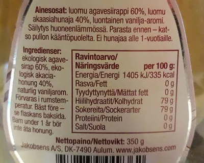 Lista de ingredientes del producto Hunajainen vanijsiirappi jakobsens 350 g