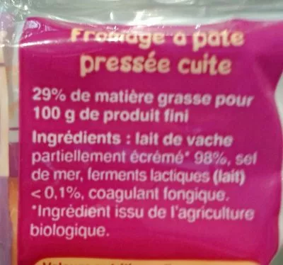 Lista de ingredientes del producto Emmental français  