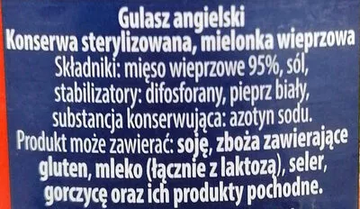 Lista de ingredientes del producto Gulasz angielski 95 % mięsa Krakus, Animex Foods 300 g