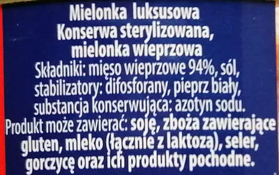 Lista de ingredientes del producto Mielonka luksusowa 94 % mięsa Krakus, Animex Foods 300 g