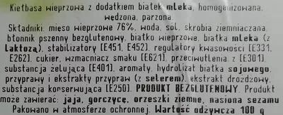 Lista de ingredientes del producto Parówki wieprzowe Mediolanki Duda 250 g