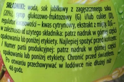 Lista de ingredientes del producto Sok Jablko Mięta Tymbark 500 ml