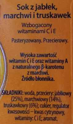 Lista de ingredientes del producto Sok z jabłek, marchwi i truskawek Hortex 1 l