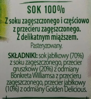 Lista de ingredientes del producto Sok z gruszek i jabłek Hortex 1 l