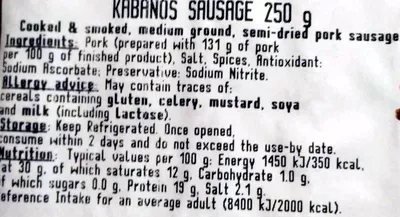 Lista de ingredientes del producto kabanos sausages Sokołów 250g