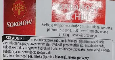 Lista de ingredientes del producto Kabanos Chili Sokołów 120 g