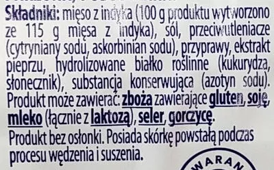 Lista de ingredientes del producto Kiełbasa Żywiecka z indyka Kraina Wędlin 90 g