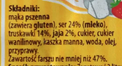 Lista de ingredientes del producto Pierogi z serem i truskawkami Pierożek 500 g