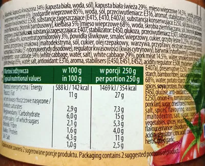 Lista de ingredientes del producto Bigos z mięsem i kiełbasą Pudliszki 500 g