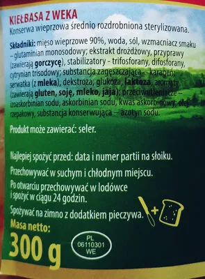 Lista de ingredientes del producto Kiełbasa z weka Stoczek 300 g