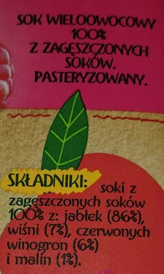 Lista de ingredientes del producto Sok wieloowocowy z zagęszczonych soków. Kubuś 200 ml