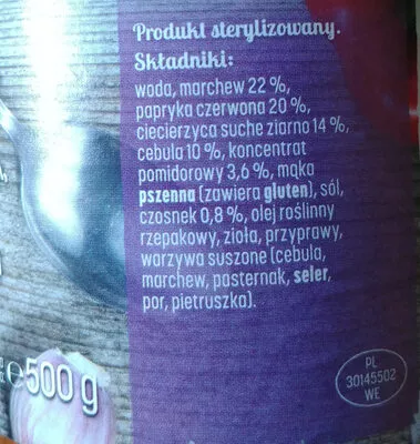 Lista de ingredientes del producto Ciecierzyca w warzywach Międzychód 500 g