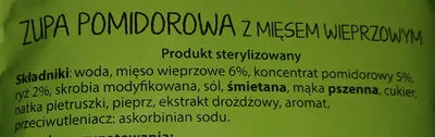 Lista de ingredientes del producto Zupa pomidorowa z mięsem wieprzowym Profi 450 g