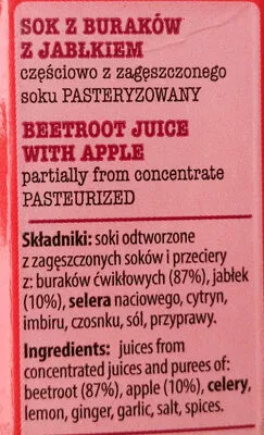 Lista de ingredientes del producto Sok z buraków z jabłkiem Dawtona 1 l