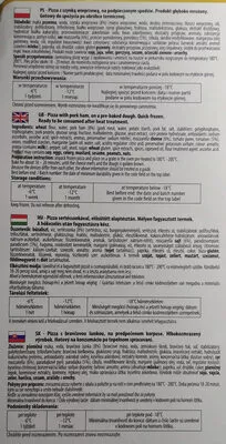 Lista de ingredientes del producto Pizza z szynką wieprzową, na podopiecznym spodzie. Iglotex 1 kg