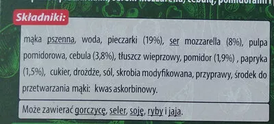 Lista de ingredientes del producto Pizza z pieca kamiennego z pieczarkami Iglotex, Biedronka 600 g (2 x 300 g)