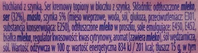 Lista de ingredientes del producto Ser kremowy topiony w bloczku z szynką Hochland 100 g