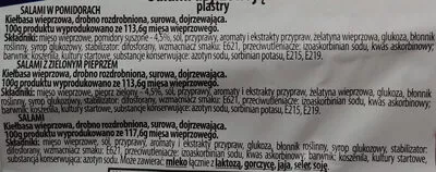 Lista de ingredientes del producto Salami dojrzewające Bergio 150 g