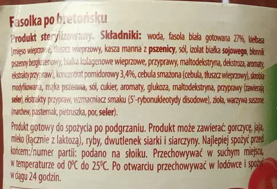 Lista de ingredientes del producto Fasolka po bretońsku Lewiatan, Kooperol 500 g