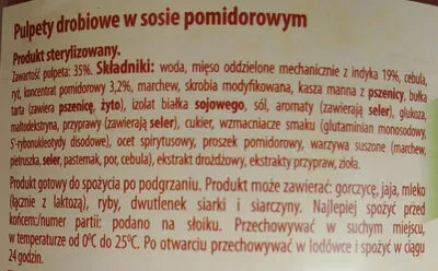 Lista de ingredientes del producto Pulpety drobiowe w sosie pomidorowym Lewiatan, Kooperol 500 g