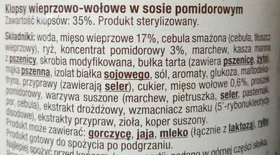 Lista de ingredientes del producto Klopsy w sosie pomidorowym Słoik konesera, Auchan 500 g