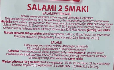 Lista de ingredientes del producto Salami 2 smaki. (Salami wytrawne, Salami) Balcerzak 100 g