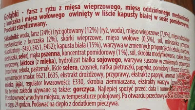 Lista de ingredientes del producto Gołąbki w sosie pomidorowym Lewiatan, Pamapol 500 g