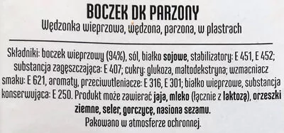 Lista de ingredientes del producto Boczek DK Parzony Kaminiarz 95 g