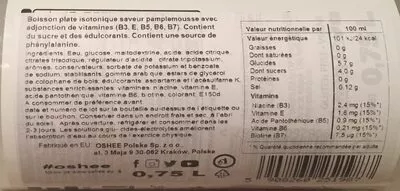 Lista de ingredientes del producto Oshee oshee 750 ml